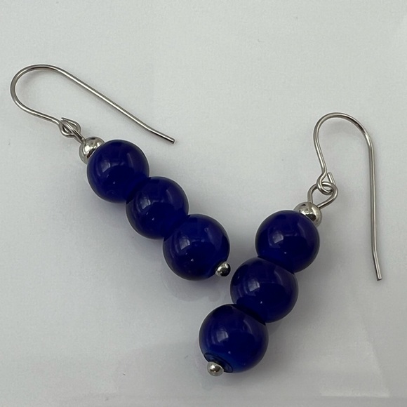Dangle Earrings Cobalt Blue Stainless Steel - Picture 12 of 12